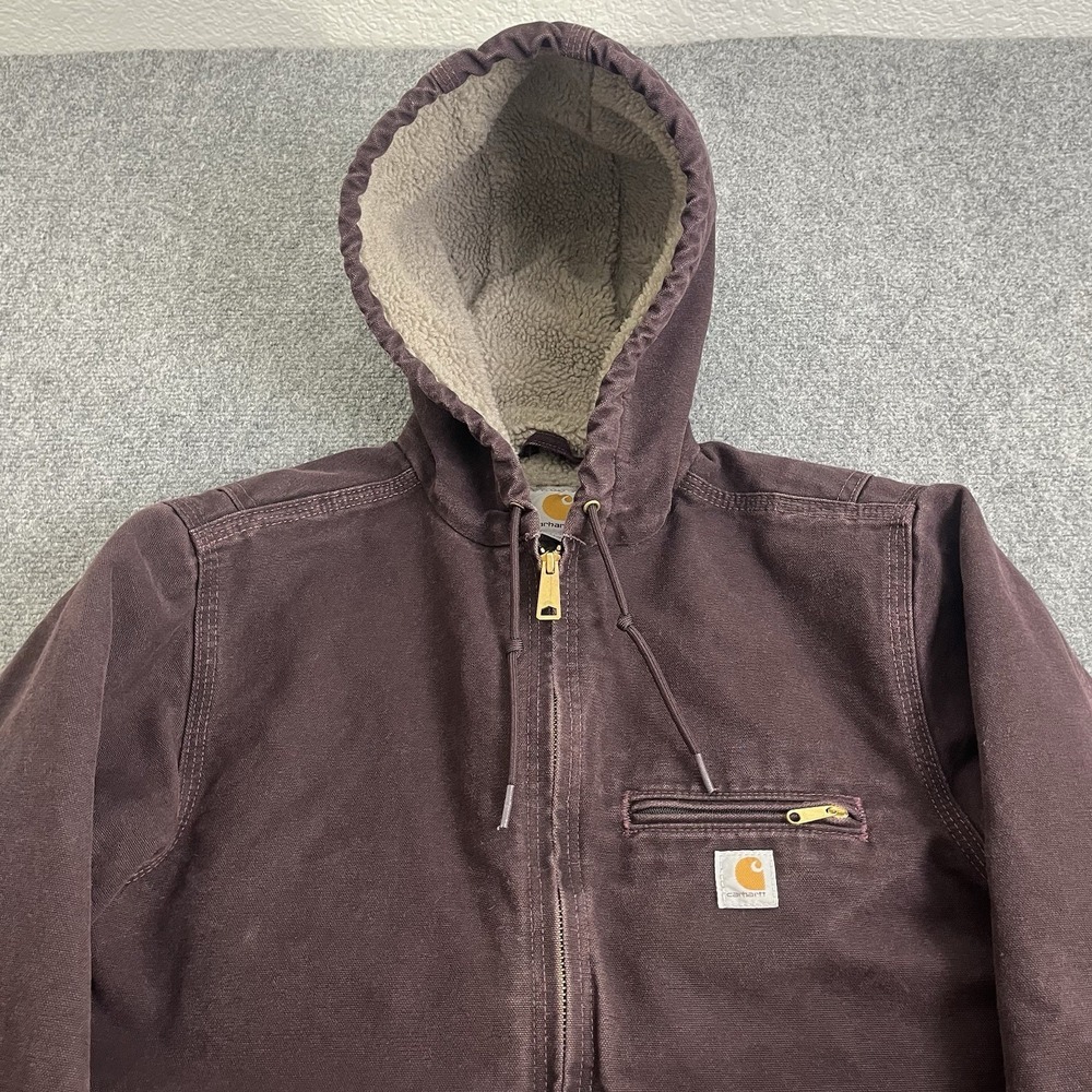 Carhartt WJ141 DWN Deep Wine‎ Duck Canvas Sherpa Hooded Work Jacket Women's M - Picture 12 of 16